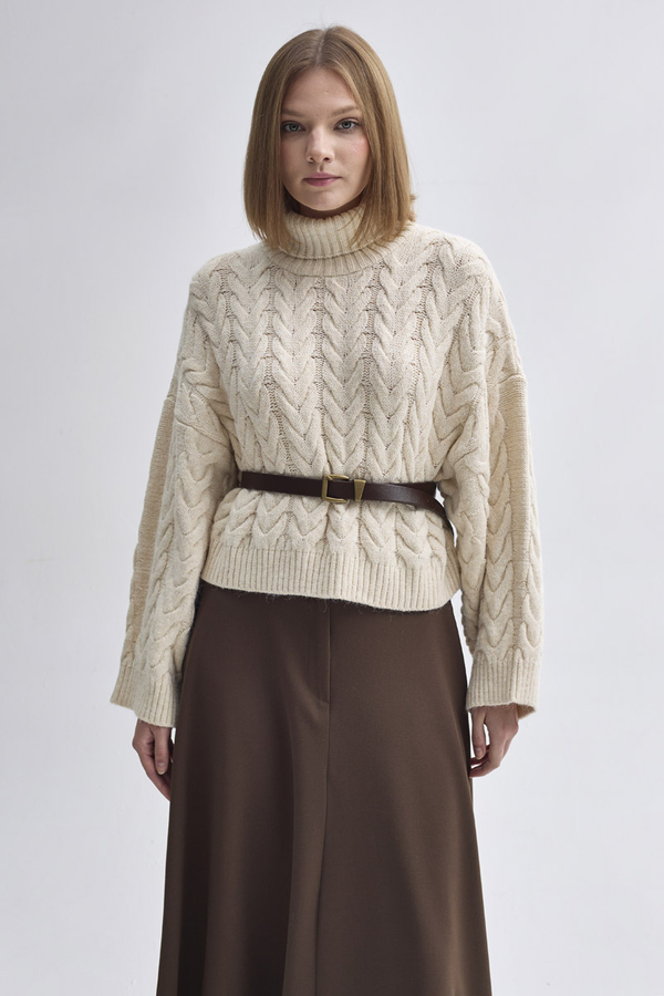 Turtleneck Crop Knit Sweater Stone 