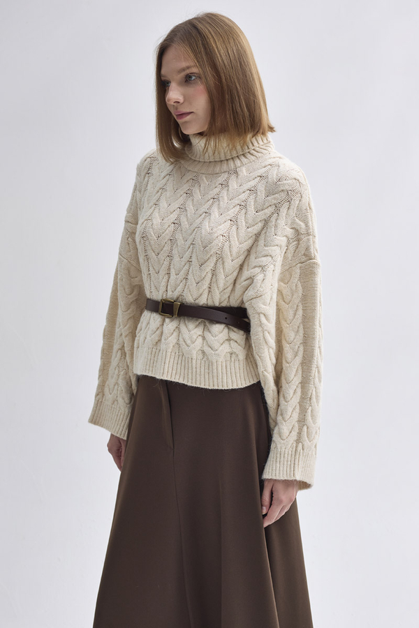 Turtleneck Crop Knit Sweater Stone - 7