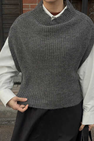 Turtleneck Knit Vest Anthracite - 7