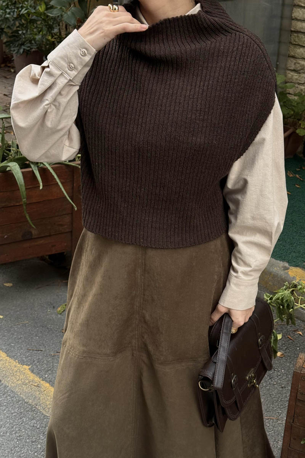 Turtleneck Knit Vest Dark Brown - 4