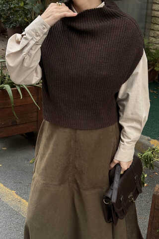 Turtleneck Knit Vest Dark Brown - 4