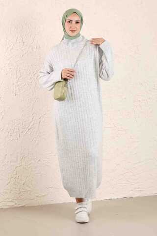 Throated Knitwear Dress Gray - 2