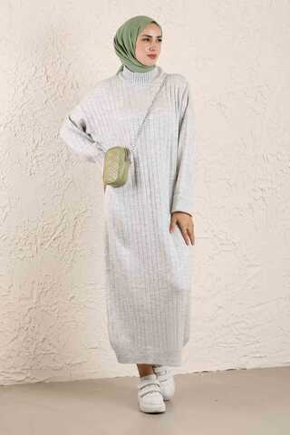 Throated Knitwear Dress Gray - 3