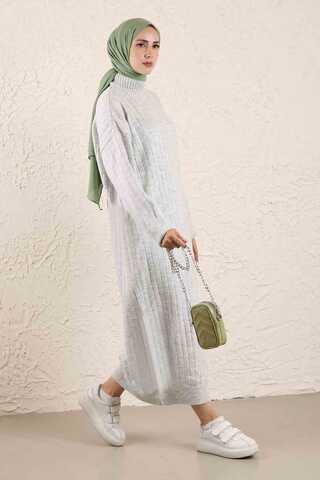 Throated Knitwear Dress Gray - 4