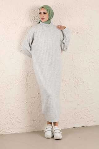 Throated Knitwear Dress Gray - 1
