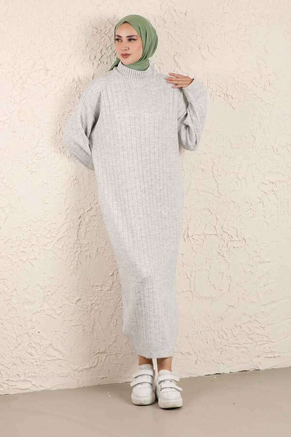 Throated Knitwear Dress Gray - 1
