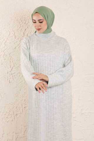 Throated Knitwear Dress Gray - 5