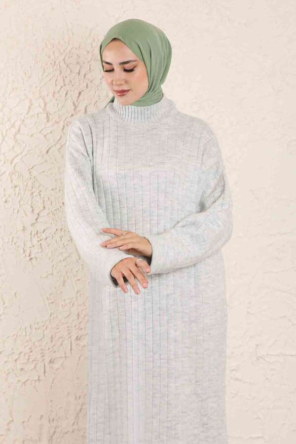 Throated Knitwear Dress Gray - 5