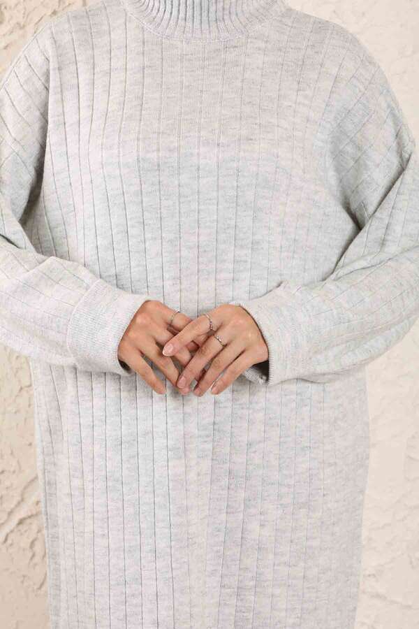 Throated Knitwear Dress Gray - 6