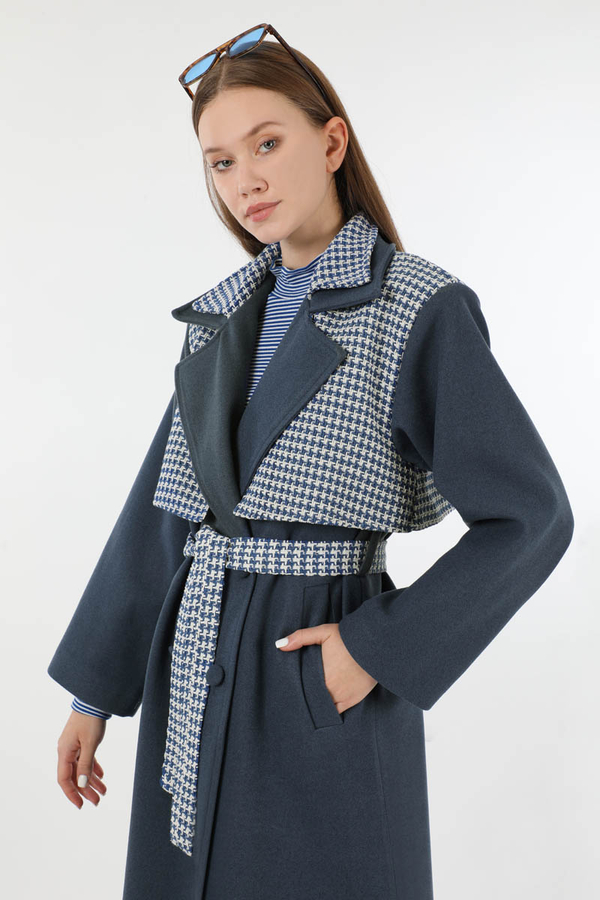 Tüvit Detaylı Kruvaze Kaban İndigo - 2