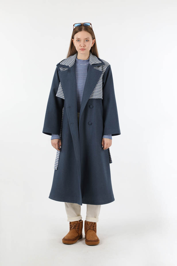 Tüvit Detaylı Kruvaze Kaban İndigo - 3