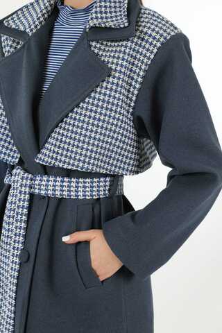 Tüvit Detaylı Kruvaze Kaban İndigo - 4