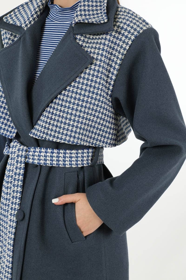 Tüvit Detaylı Kruvaze Kaban İndigo - 4