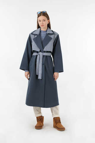 Tüvit Detaylı Kruvaze Kaban İndigo - 5