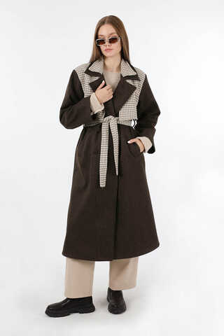 Tüvit Detaylı Kruvaze Kaban Kahve - 1