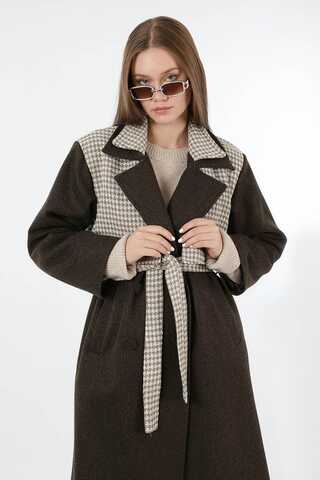 Tüvit Detaylı Kruvaze Kaban Kahve - 2