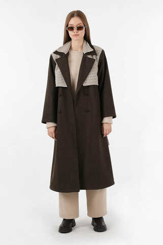 Tüvit Detaylı Kruvaze Kaban Kahve - 3