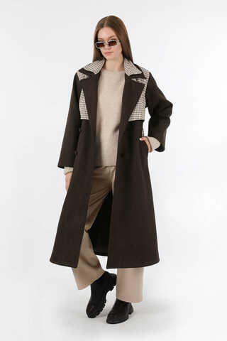 Tüvit Detaylı Kruvaze Kaban Kahve - 5