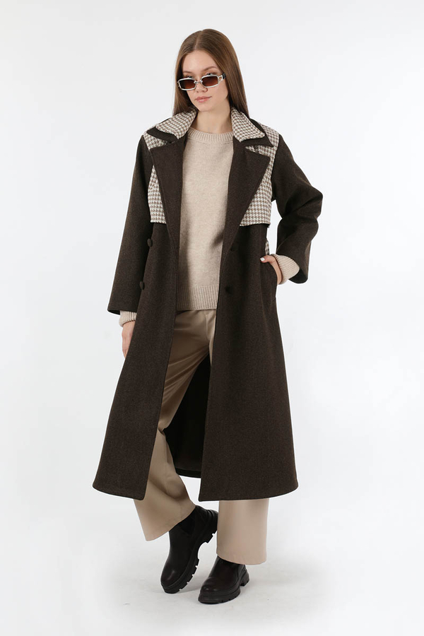 Tüvit Detaylı Kruvaze Kaban Kahve - 5