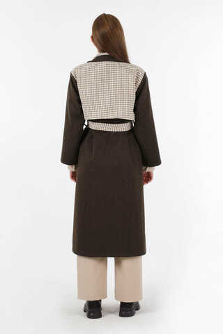 Tüvit Detaylı Kruvaze Kaban Kahve - 6