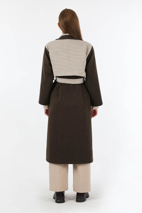 Tüvit Detaylı Kruvaze Kaban Kahve - 6