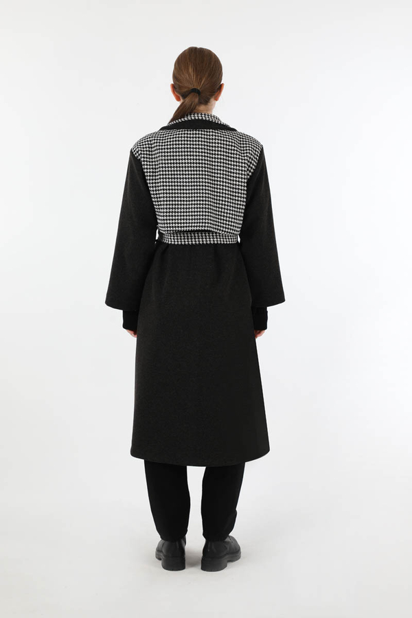 Tüvit Detaylı Kruvaze Kaban Siyah - 6