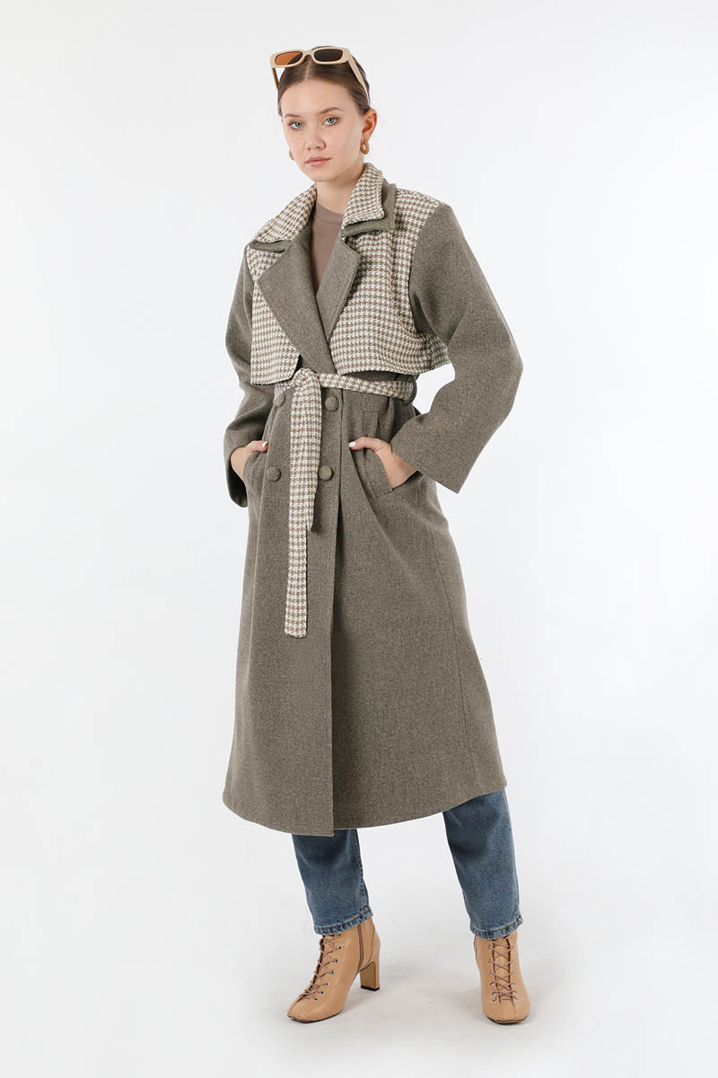 Tüvit Detaylı Kruvaze Kaban Toprak