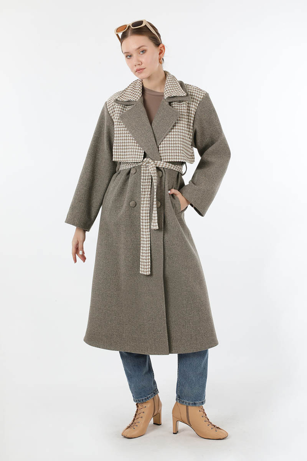 Tüvit Detaylı Kruvaze Kaban Toprak - 5