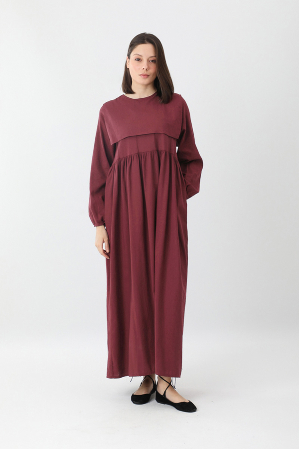 Tüzün Aller Detaylı Elbise Bordo - 6