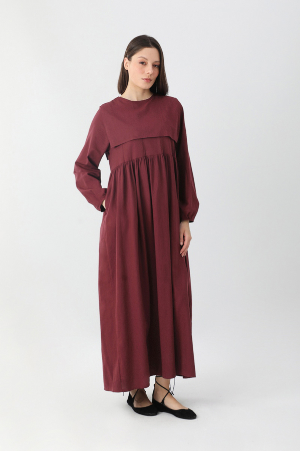 Tüzün Aller Detaylı Elbise Bordo - 8