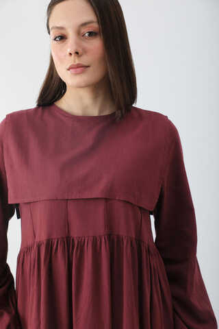 Tüzün Aller Detaylı Elbise Bordo - 3