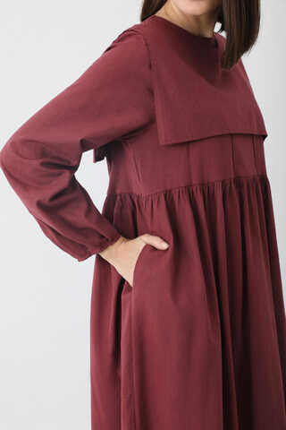 Tüzün Aller Detaylı Elbise Bordo - 7