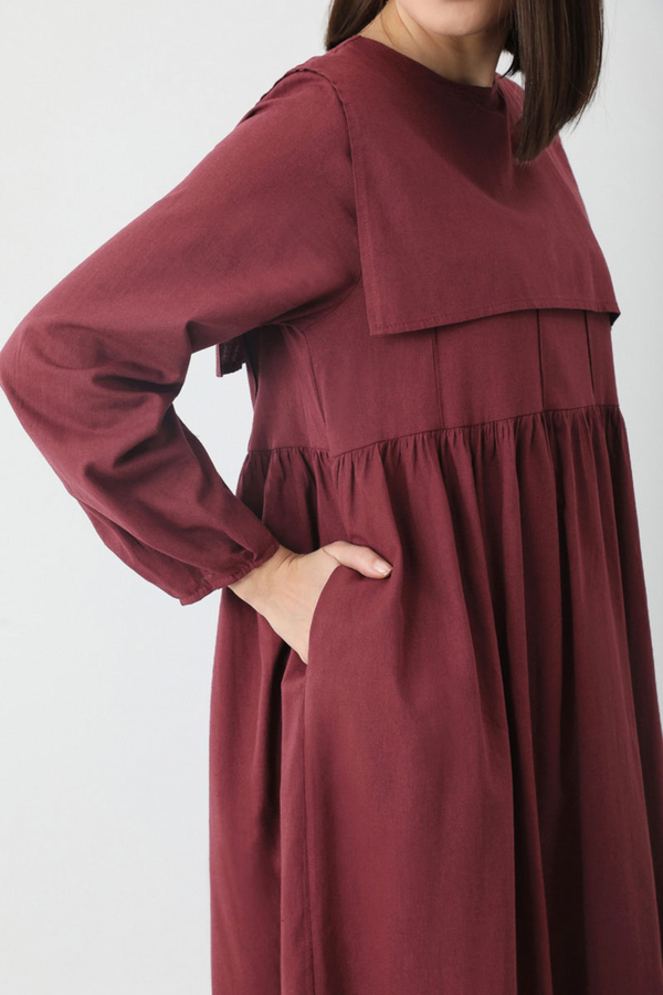 Tüzün Aller Detaylı Elbise Bordo - 7