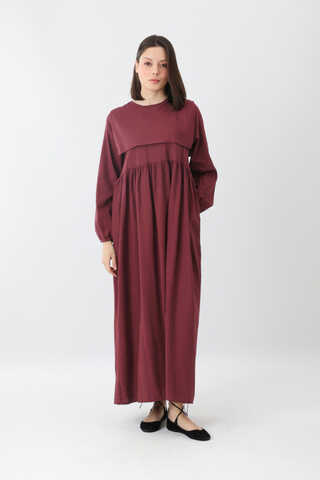 Tüzün Aller Detaylı Elbise Bordo - 6