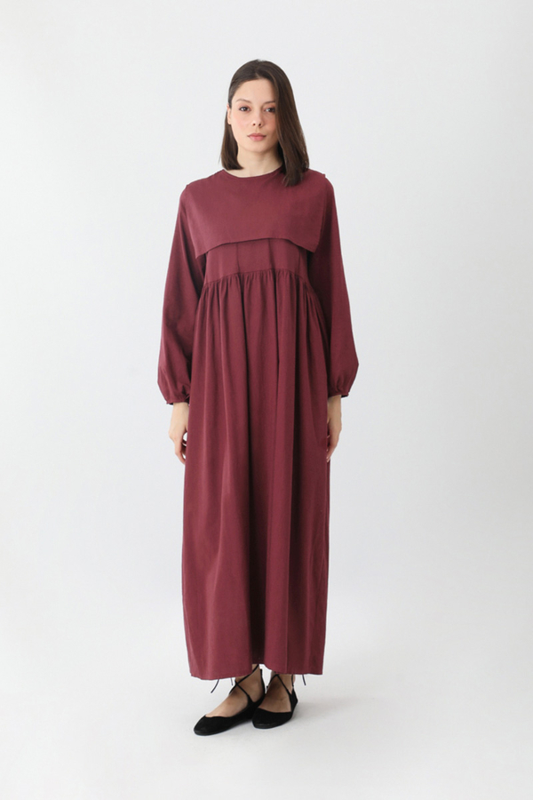 Tüzün Aller Detaylı Elbise Bordo - 2