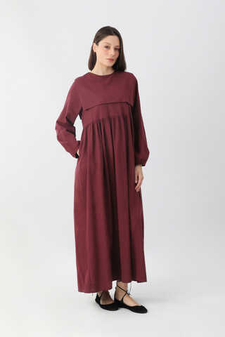 Tüzün Aller Detaylı Elbise Bordo - 8