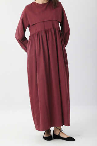 Tüzün Aller Detaylı Elbise Bordo - 9