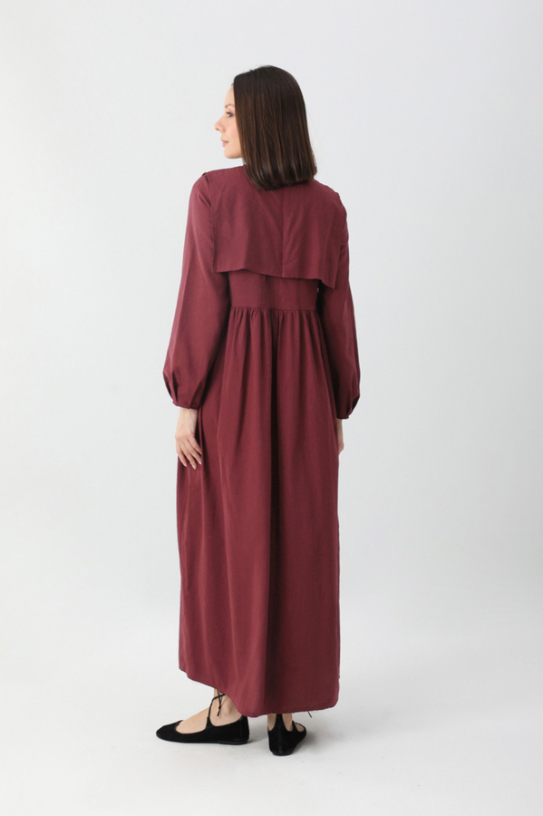 Tüzün Aller Detaylı Elbise Bordo - 10