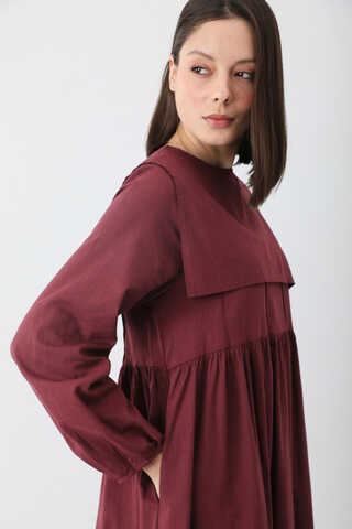 Tüzün Aller Detaylı Elbise Bordo - 4