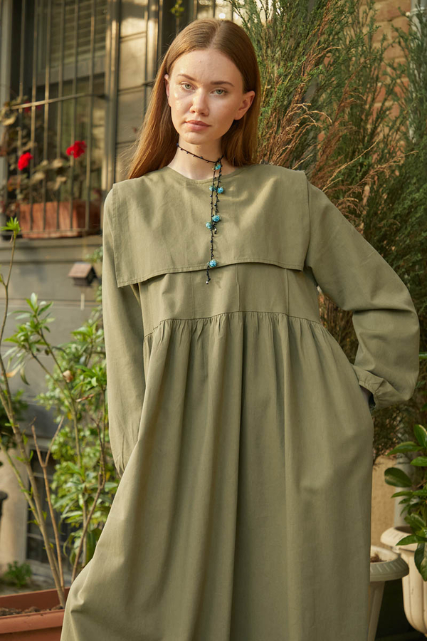 Tüzün Aller Detaylı Elbise Haki - 10