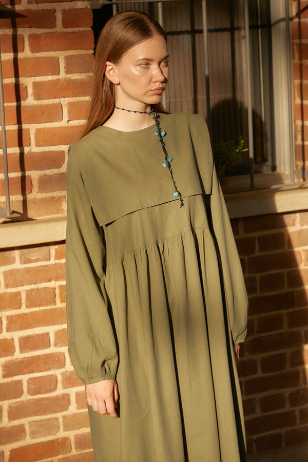 Tüzün Aller Detaylı Elbise Haki - 7