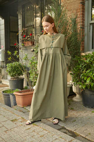 Tüzün Aller Detaylı Elbise Haki - 9