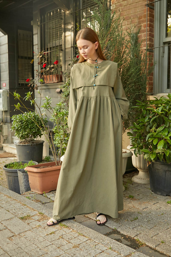 Tüzün Aller Detaylı Elbise Haki - 9