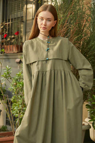 Tüzün Aller Detaylı Elbise Haki - 10