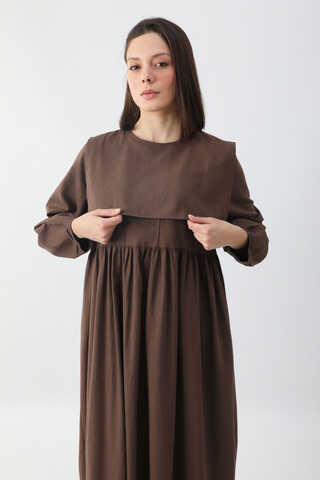 Tüzün Aller Detaylı Elbise Kahverengi - 5