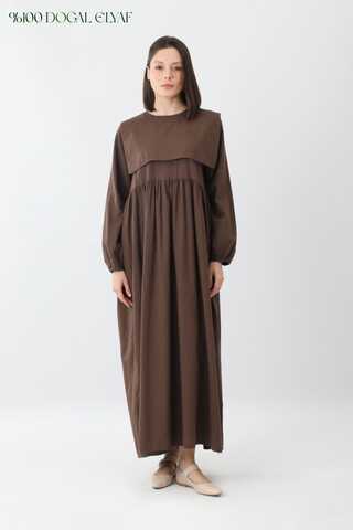 Tüzün Aller Detaylı Elbise Kahverengi - 1