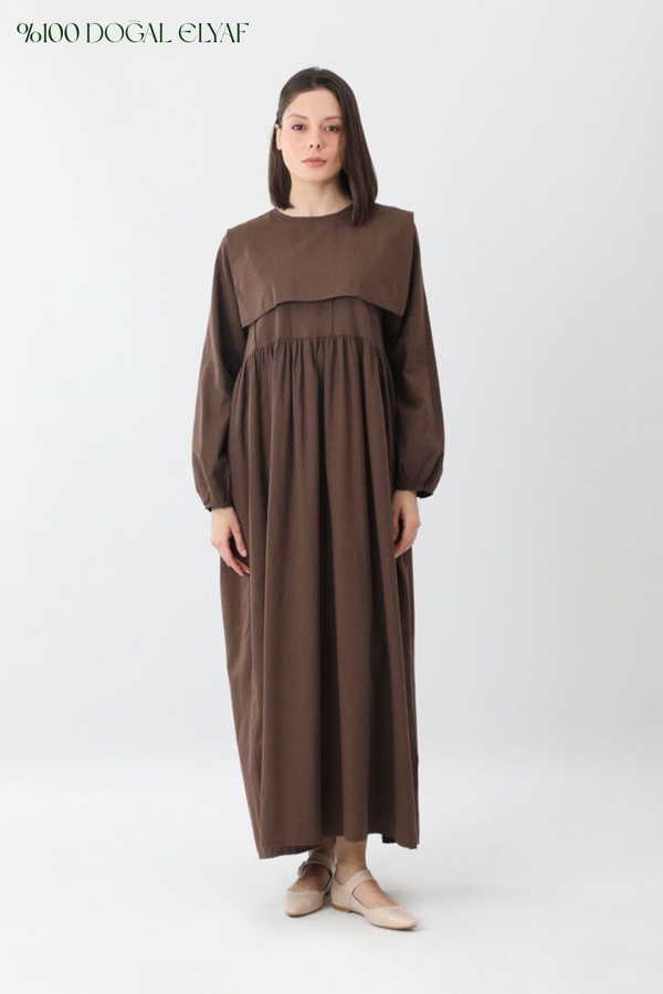 Tüzün Aller Detaylı Elbise Kahverengi - 1