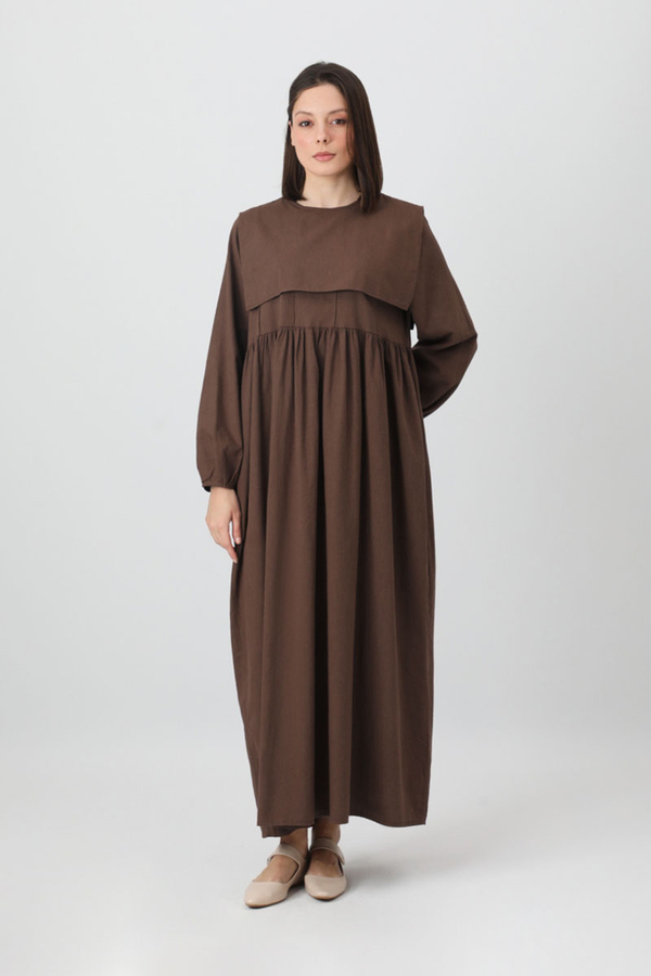 Tüzün Aller Detaylı Elbise Kahverengi - 3