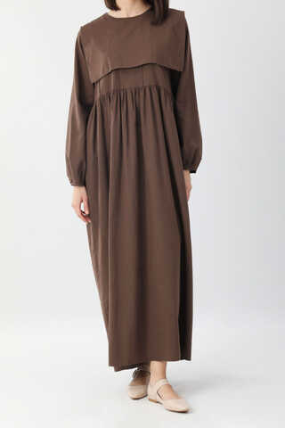 Tüzün Aller Detaylı Elbise Kahverengi - 4