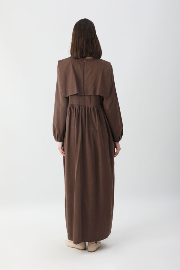 Tüzün Aller Detaylı Elbise Kahverengi - 6